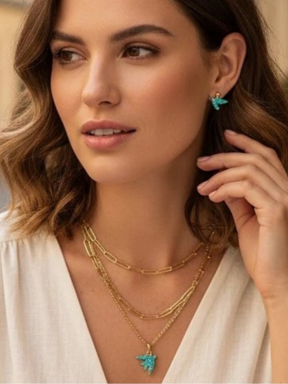 NEW Kendra Scott Gold Necklace with Turquoise Charm Melody Bird
